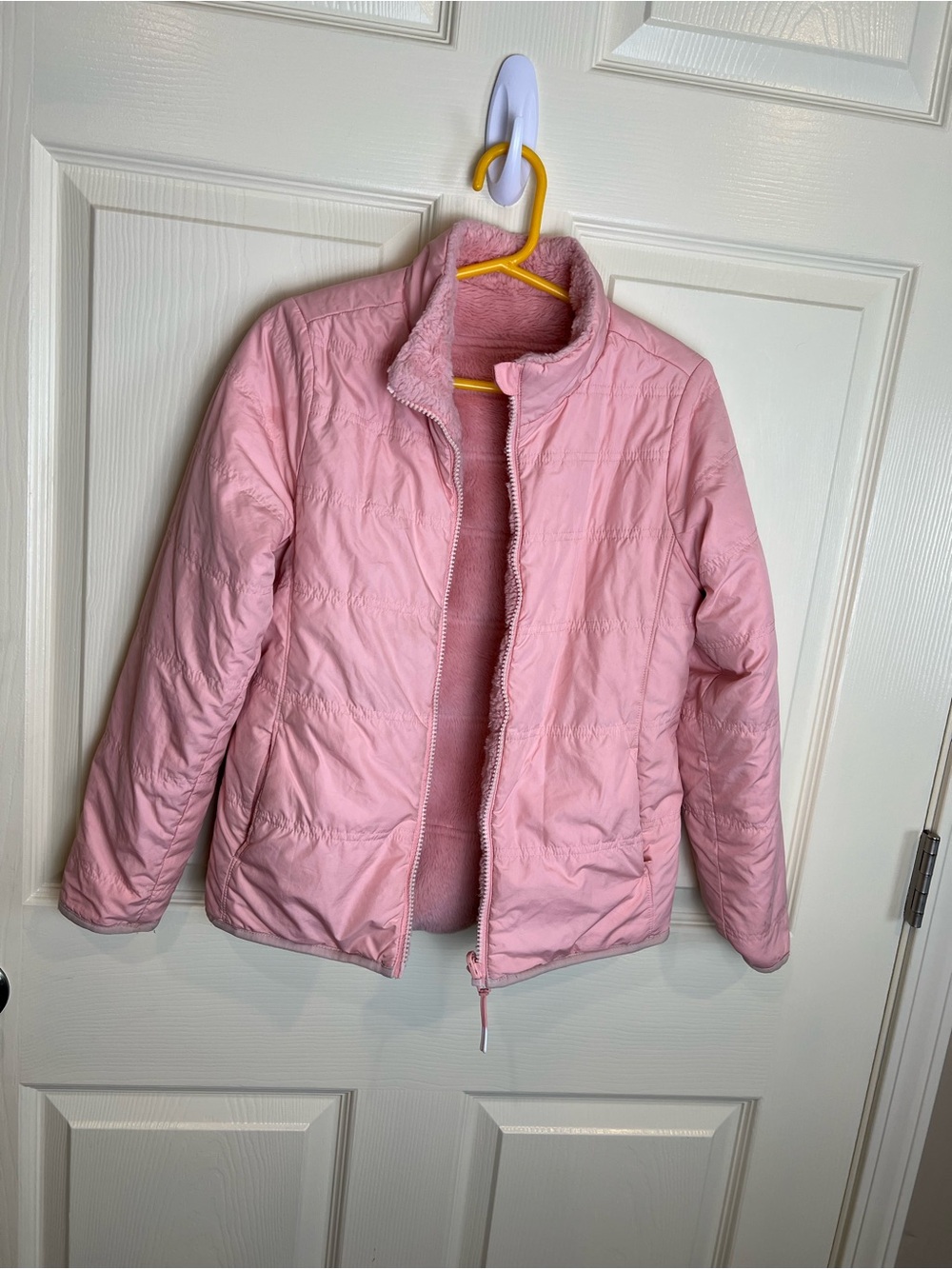 Athleta girls reversible Light Pink Puffer Jacket medium 8-10